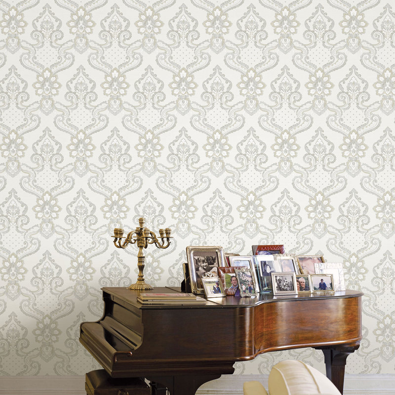 Caplinger 10.05m x 1.06m Textured Shimmer Paste the Wall Wallpaper Roll, Cream/Beige/Grey