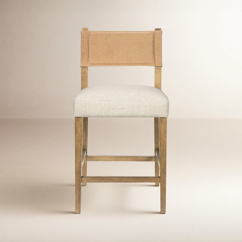 Ferris Stool, Counter Stool (25.98" Seat Height), Thames Cream/Winchester Beige Poly Bend/Leather, Burnished Parawood