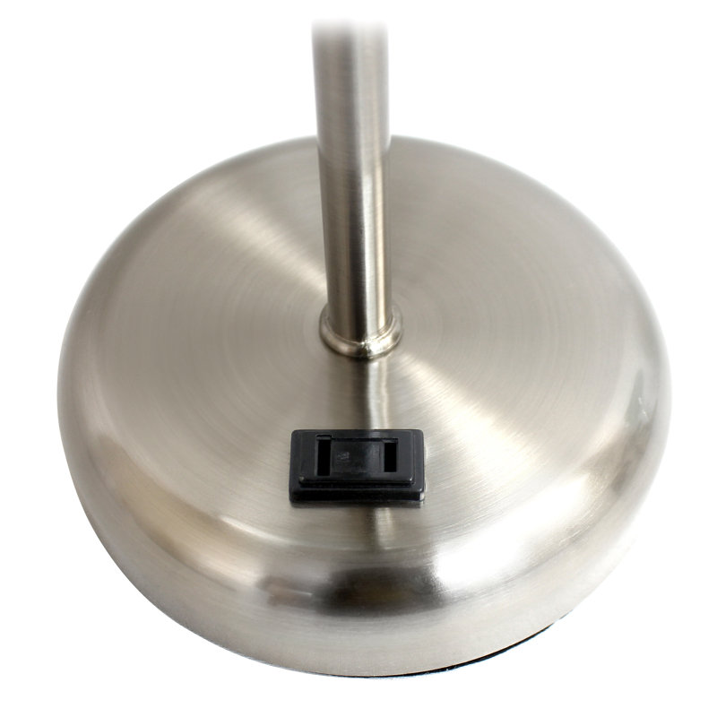 Brushed Steel and Light Pink Contemporary Table Lamp Duo with Power Outlet