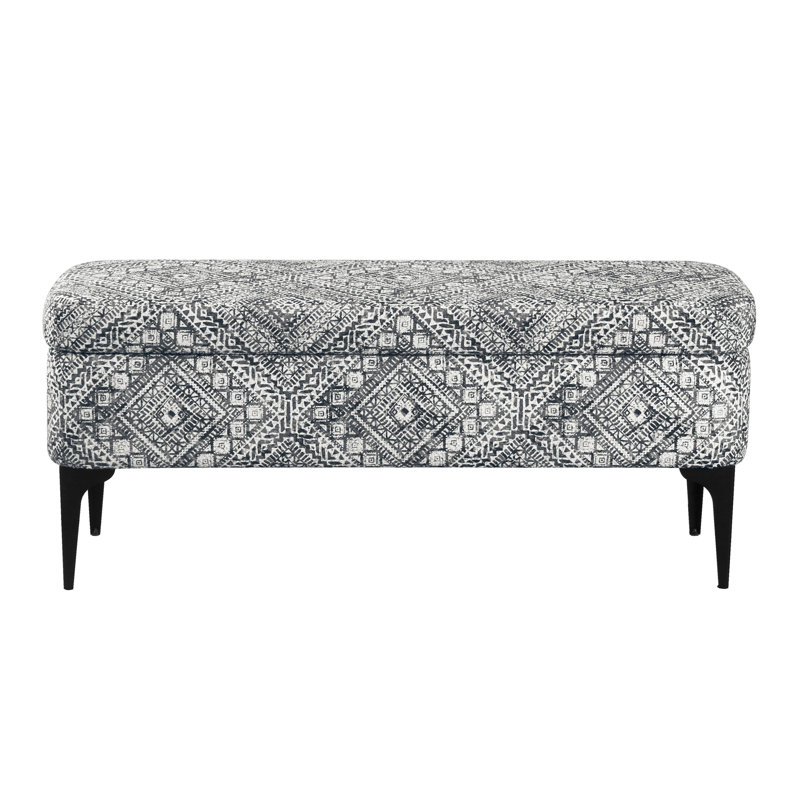 Ameelya Upholstered Storage Bench, Tribal Black and White