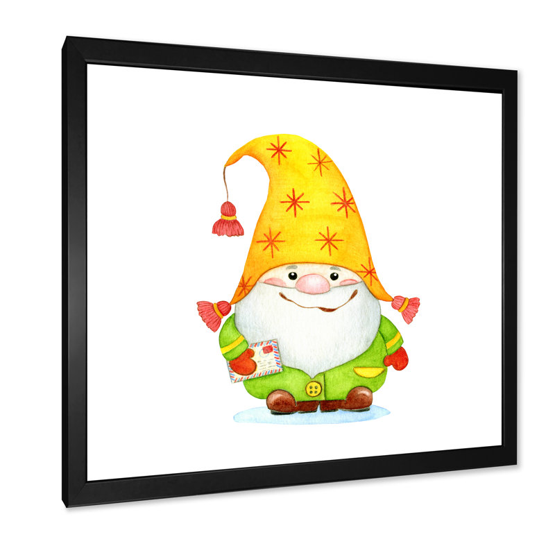 «Cute Christmas Gnome Dwarf», art mural pour enfants, art sur toile, H 16 po x l 16 po x P 1 po, Cadre photo noir