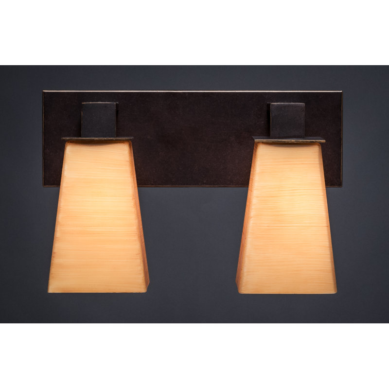 Quattrucci 2 Light Bath Bar Shown In Dark Granite Finish With 5" Square Cayenne Linen Glass, Cayenne