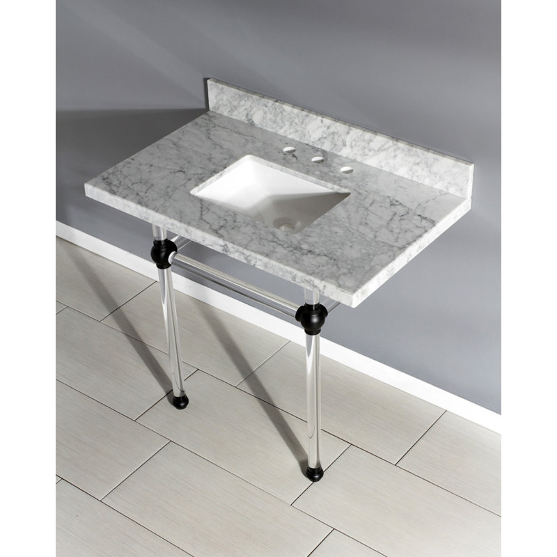Kingston Brass Templeton 36-Inch Carrara Marble Vanity Top with Clear Acrylic Legs (8-Inch, 3-Hole)