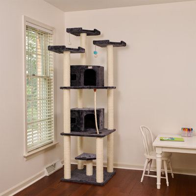 82 Inches Multi-level Big Cat Tree. Tall Multi-cats Tower With 2 Big Cat Condos