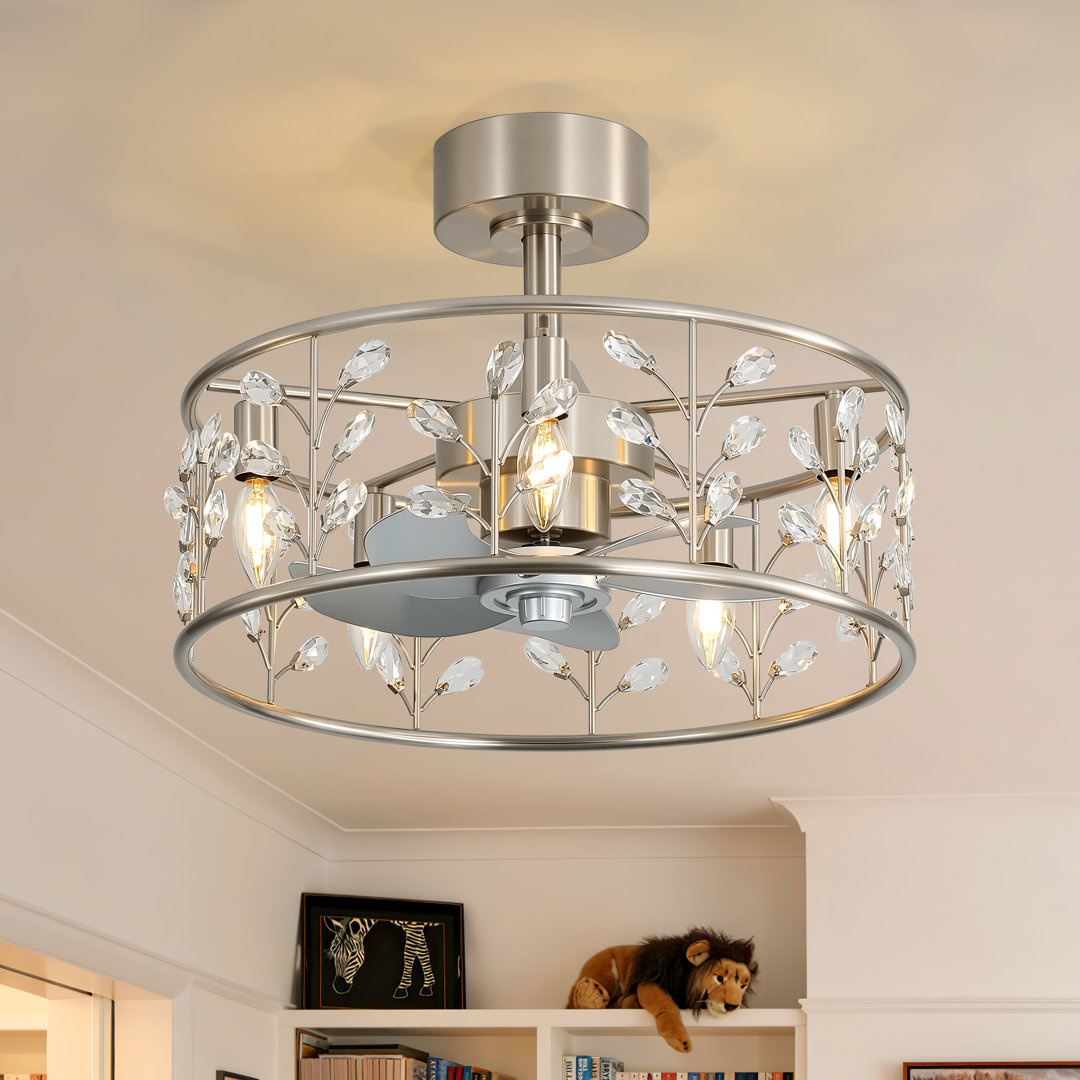 Heleena 21" Caged Enclosed Low Profile Crystal Ceiling Fan with Lights and Remote Control House of Hampton® 