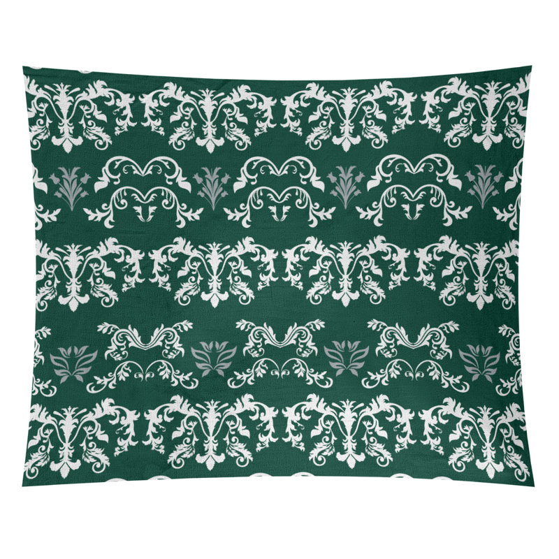 Tapisserie baroque en microfibre New York, H 68 po x l 80 po, Vert foncé / blanc / gris