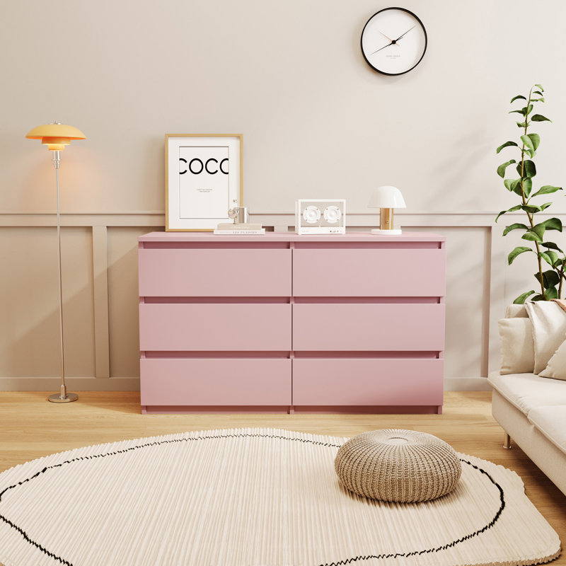 Commodes de rangement à 6 tiroirs Mosley, Rose