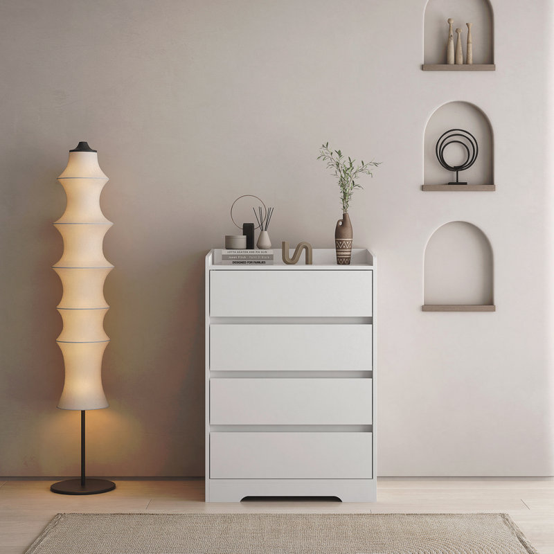  4 Drawer Dresser with No Handle Design - White, White