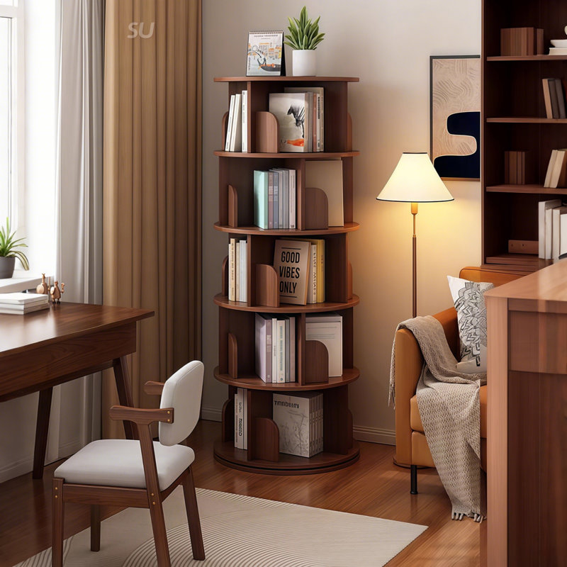 Bibliothèque rotative à 5 niveaux, tablette rotative à 360 °, peu encombrante, idéale pour les petits espaces et les intérieurs modernes