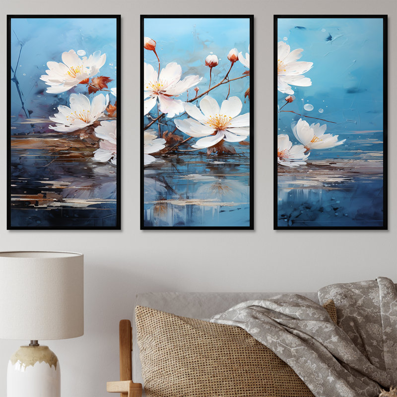 «Reflection Lotus Stillness Meditation», ensemble d'art sur toile Lotus, H 28 po x l 36 po x P 1 po, Cadre flottant noir