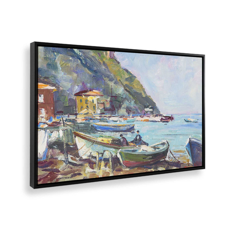 «Rustic Italian Whimsy Village on Canvas» par Richard A. Rodgers, reproduction, Cadre flottant noir satiné