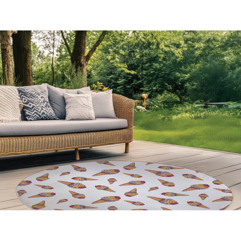 Summer Ice Cream Outdoor Rug, Round 5'