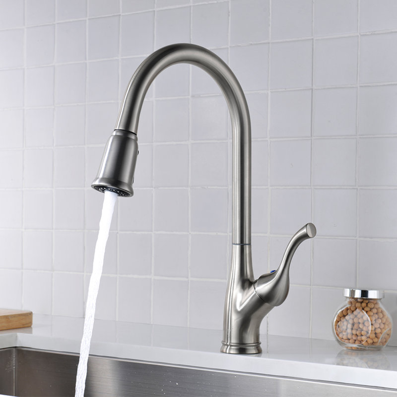 Robinet de cuisine à poignée simple rétractable, Nickel brossé