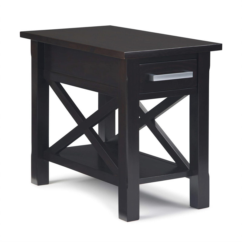 Hickory Brown Wood and Metal Narrow Side Table with Storage