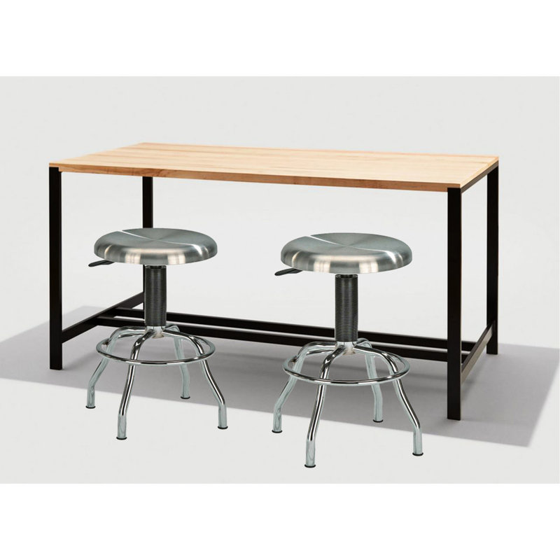 Tabouret transitionnel en acier inoxydable - hauteur réglable, protection du sol, argent pour cuisine et garage