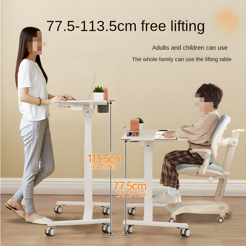 Bureau debout mobile à hauteur réglable avec grande surface de travail - Table à roulettes pour ordinateur portable pour espace de travail ergonomique pour la maison et le bureau