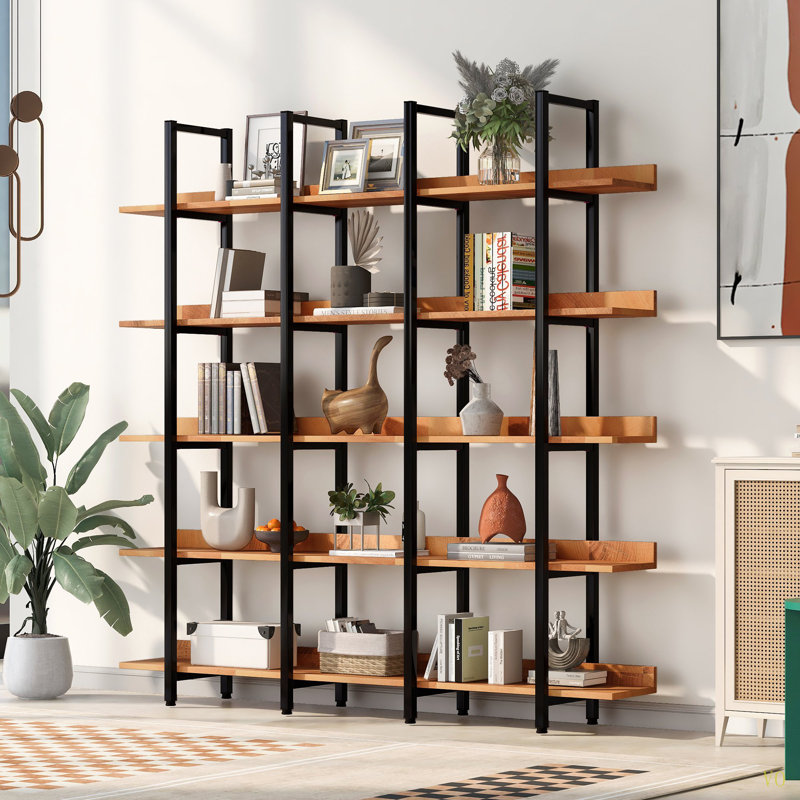 Bibliothèque à 5 niveaux pour bureau à domicile, Brun / Noir, H 70,87 po x l 70,87 po x P 11,81 po