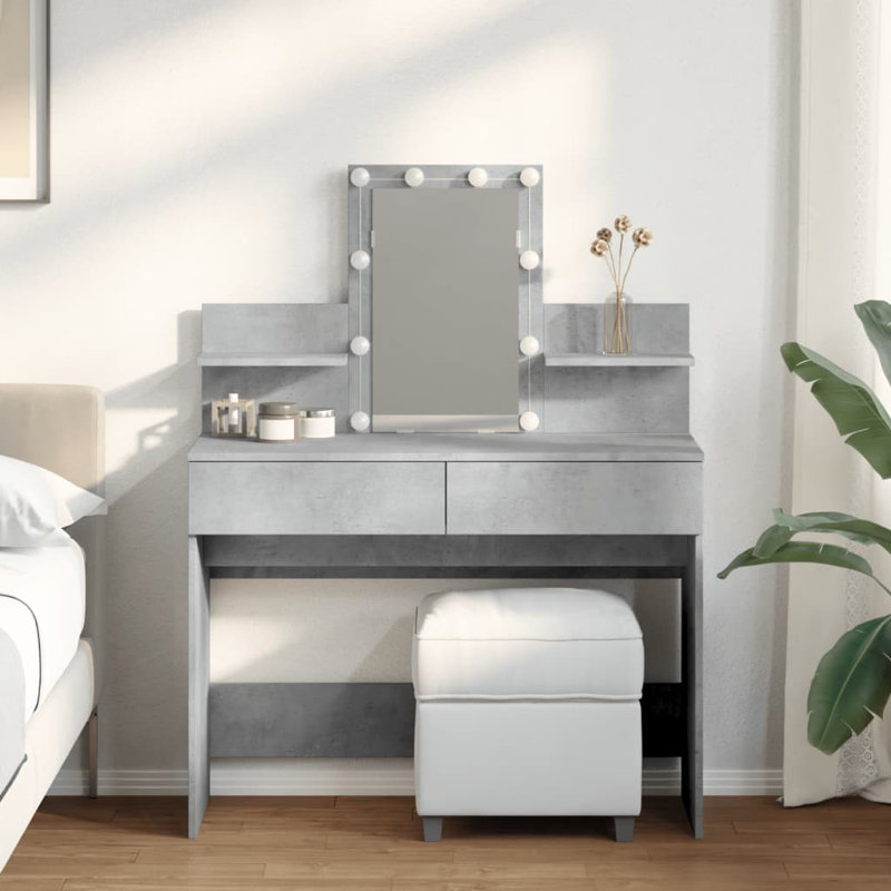 Dressing Table with Mirror, Concrete Grey