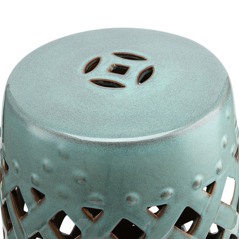 Ceramic Garden Stool 13"X18", Antique Blue, Ceramic, Versatile For Outdoor & Indoor Spaces, Decorative Object Stool, Blue Finish, Indoor-Outdoor Use, Furniture