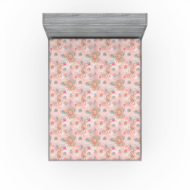 Drap-housse Ambesonne, Rosé, bleu cadet / floral, Drap-housse de taille très grand
