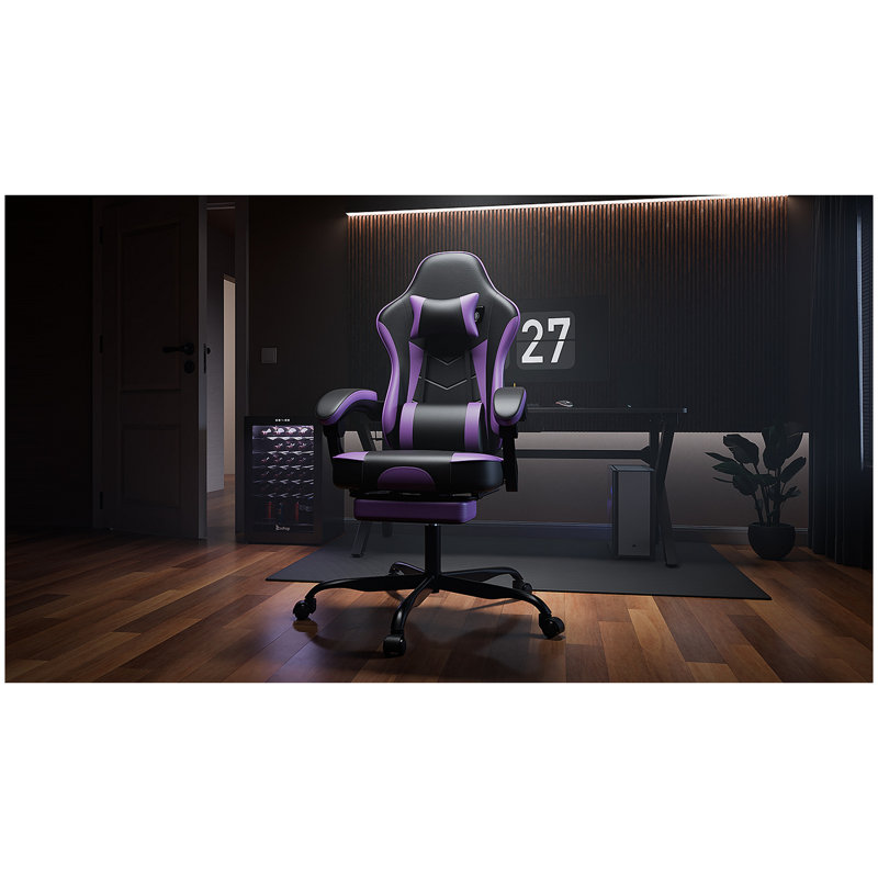 Fauteuil de jeu, fauteuil d'ordinateur ergonomique avec repose-pieds et support lombaire à massage, fauteuil de jeu vidéo pivotant à hauteur réglable, capacité maximale de 300 lb