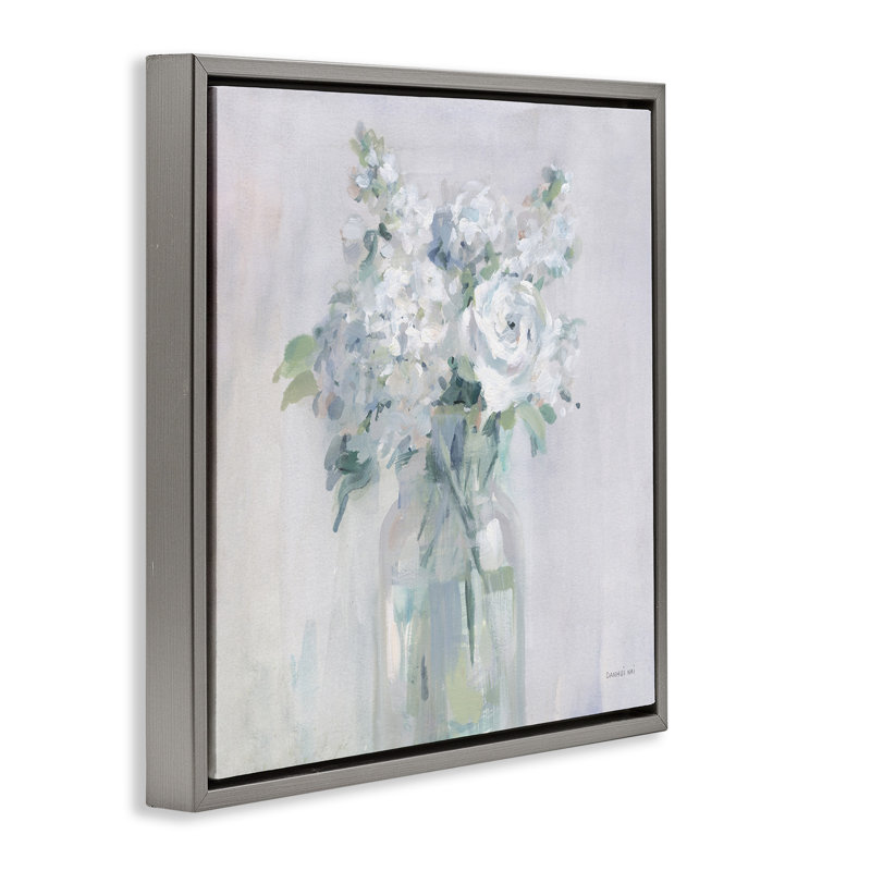Bouquet abstrait, Cadre flottant gris lustré, H 18 po x l 18 po