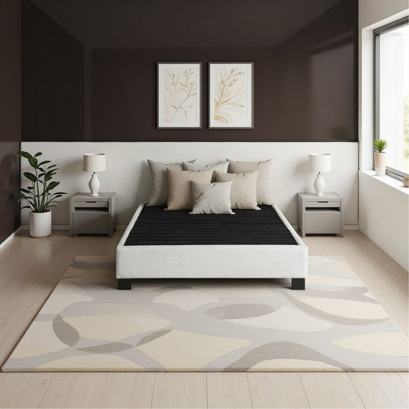 Base de lit tapissier Modern Contempo, Beige, Grand lit