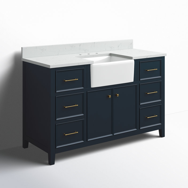 Aisa 54" Single Bathroom Vanity, Indigo Blue/Brushed Gold