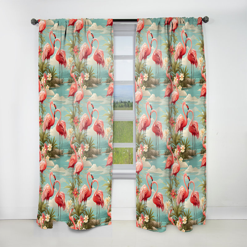 Coastal Flamingo Fusion Coastal Motif - Rideau floral - Rideau obscurcissant - 1 panneau, L 52 po x L 63 po