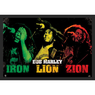 Bob Marley Iron Lion Zion, affiche encadrée 24 po x 36 po - Cadre en bois d'ingénierie robuste avec plexiglas