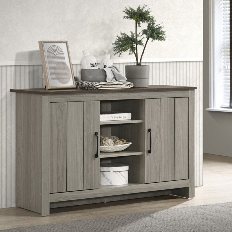 Console en chêne gris de 47 po Nilda, buffet, buffet avec portes et tablettes, armoire