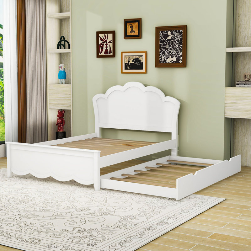 Lit plateforme en bois avec tête de lit et lit gigogne escamotable, Double