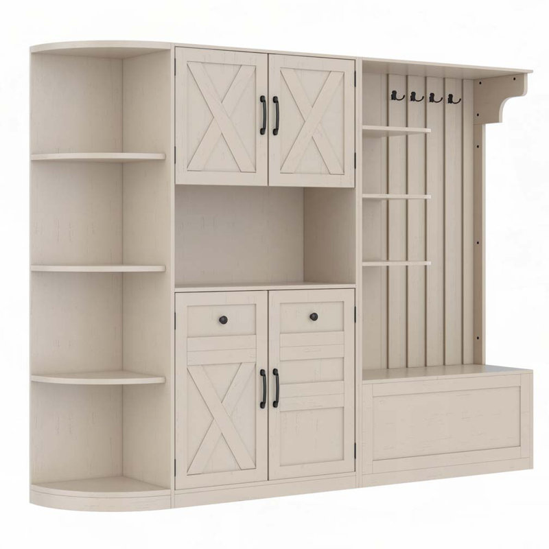 Arbre d'entrée avec rangement et 4 crochets, armoire de rangement, Beige