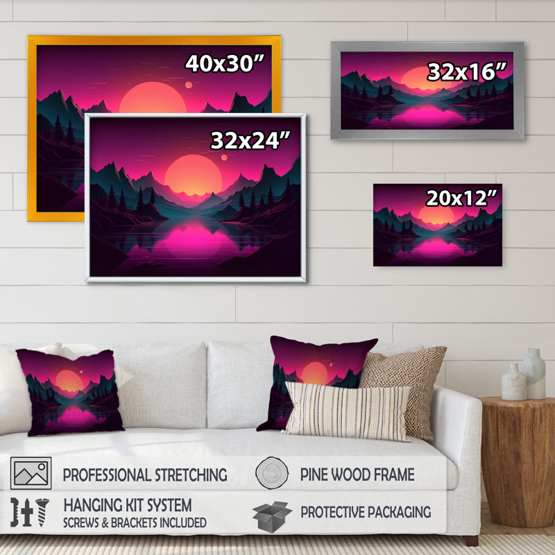 «Pink Nebular Wonderland III», reproduction, H 16 po x l 32 po x P 1 po, Encadrement doré