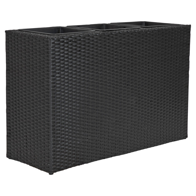 3-Section Wicker Planter Box - Black