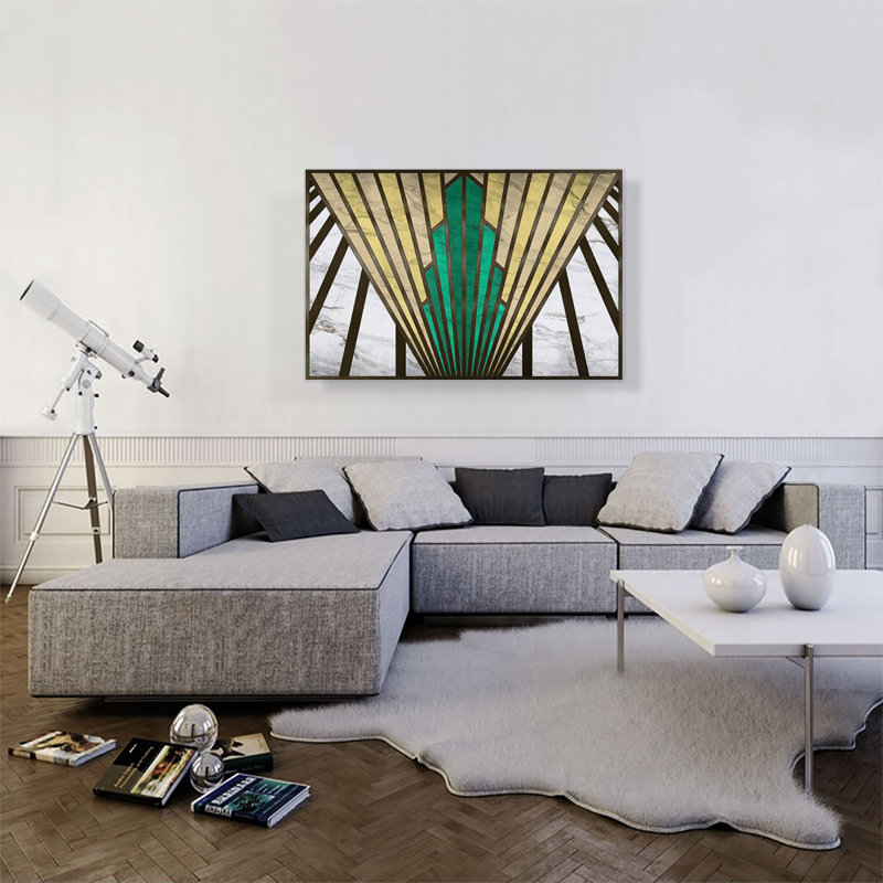 «Geometric Yellow Green» - reproduction d'art sur toile tendue, H 26 po x l 40 po x P 0,75 po