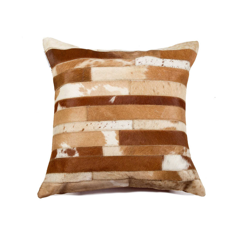 18" Abstract Cowhide Throw Pillow, Brown Natural