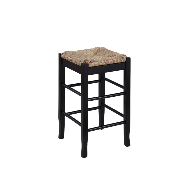 Black Wood Counter Stool with Handwoven Rush Seat