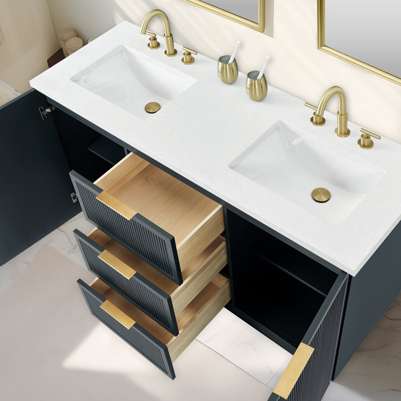 Aderyn 60" Double Vanity, Vintage Blue/Brushed Bronze