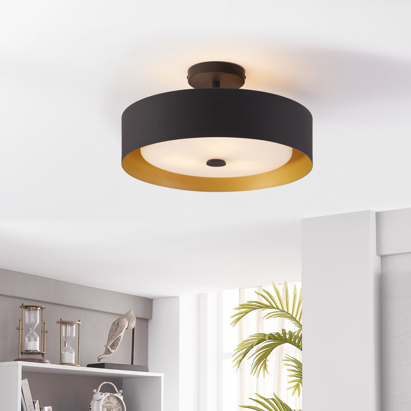 Plafonnier semi-encastré 3 lumières 15,75 po Hud, Noir / or