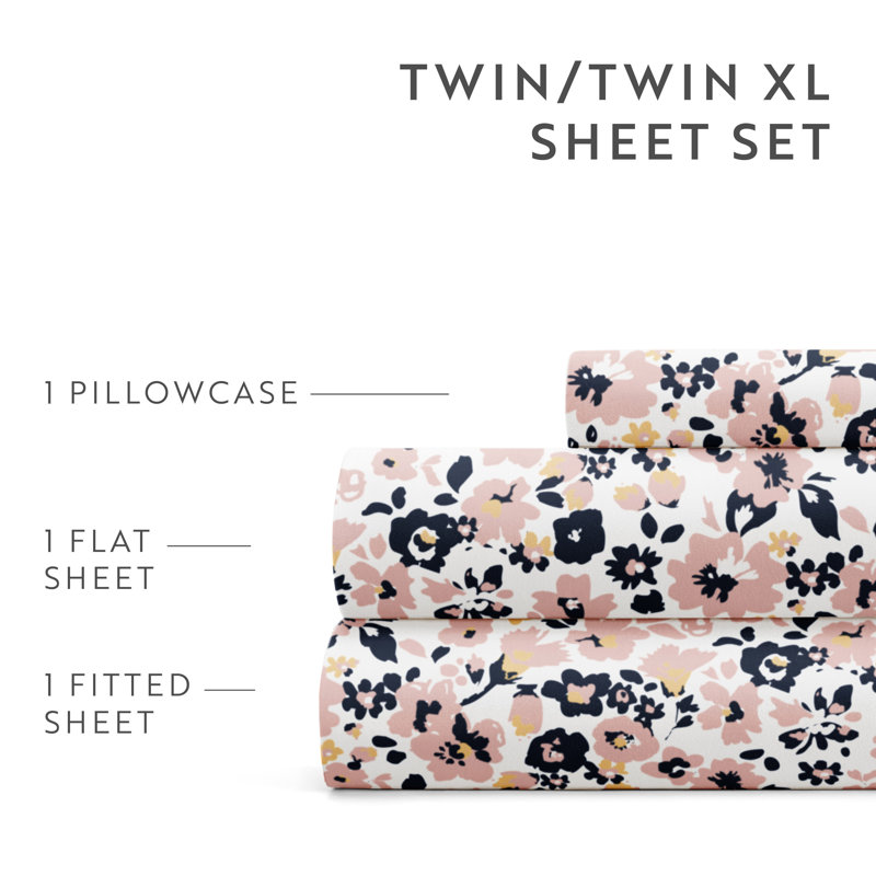 Mauve Floral Microfiber Full Sheet Set for Kids