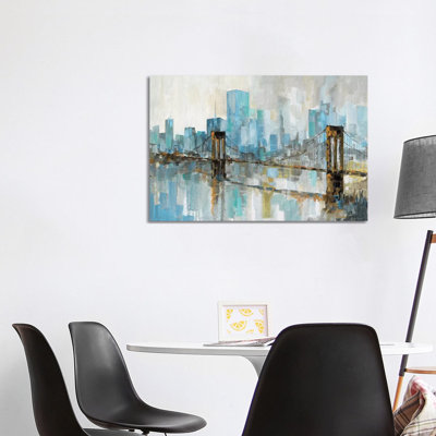 Teal City Shadows by Ruane Manning - Wrapped Canvas Gallery-Wrapped Canvas Giclée