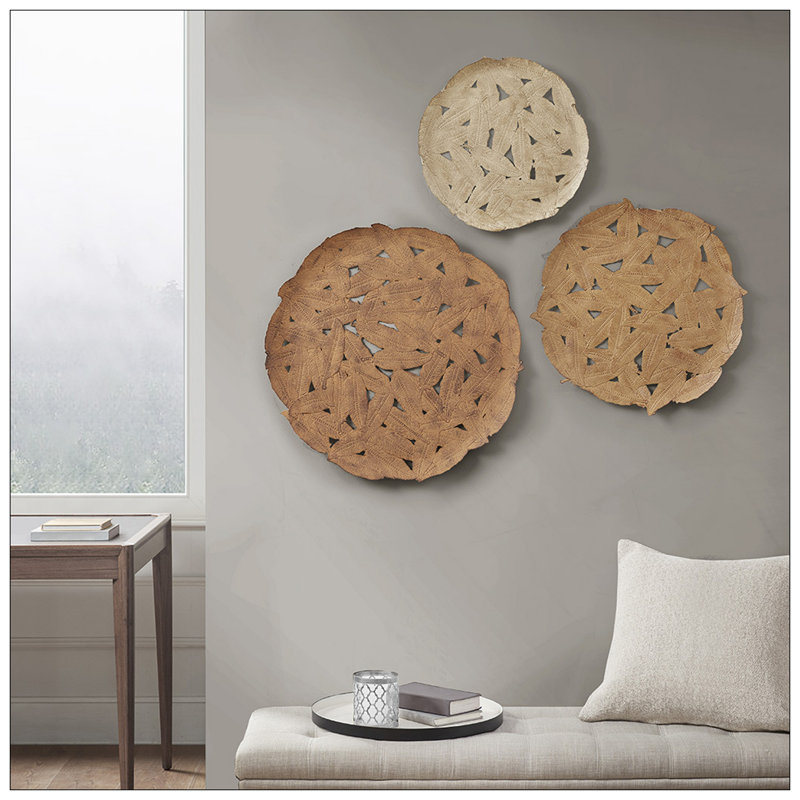 Rossi Spice Feather Textured Iron 3-Piece Wall Decor Set
