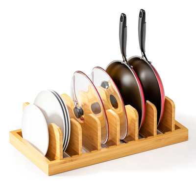 Rangement en bambou pour couvercles de casseroles, multi-usages, tiroirs, planches, planches à découper, plaques de cuisson, assiettes à dîner, contenants réutilisables