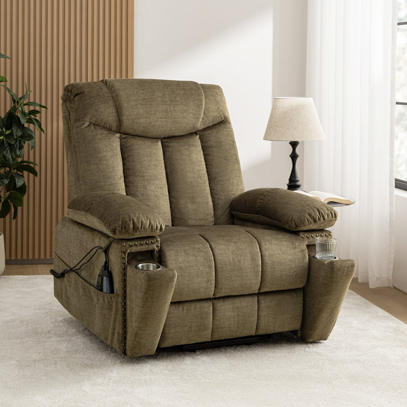 Mechtildis Modern Oversized Lift Assist Heated Massage Power Recliner with Adjustable Headrest, Brown