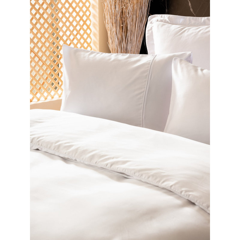 Luxury Double Quilt Cover Set, White, 78.7 x 86.6 inches | 60% Lyocell & 40% Cotton, 145 Thread Count | Includes 2 Pillowcases & 2 Oxford Pillowcases | Machine Washable, Stylish Reactive Printing, Soft & Breathable