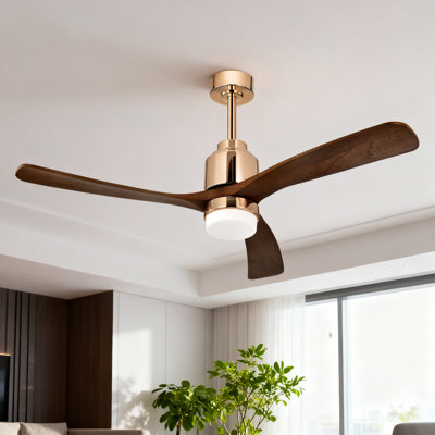 52 In. Indoor Gold Ceiling Fan With Wood Blades, 6-Speed Remote Control