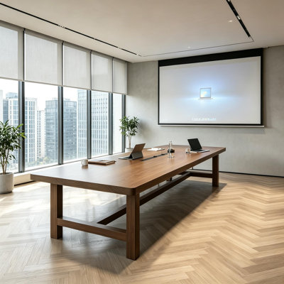 Walnut-Colored Modern Solid Wood Conference Table