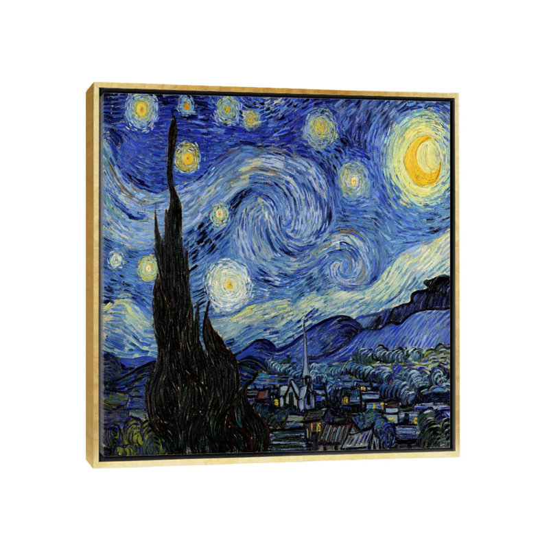 «The Starry Night» par Vincent Van Gogh - reproduction, Toile encadrée d'or, H 37 po x l 37 po x P 1,5 po