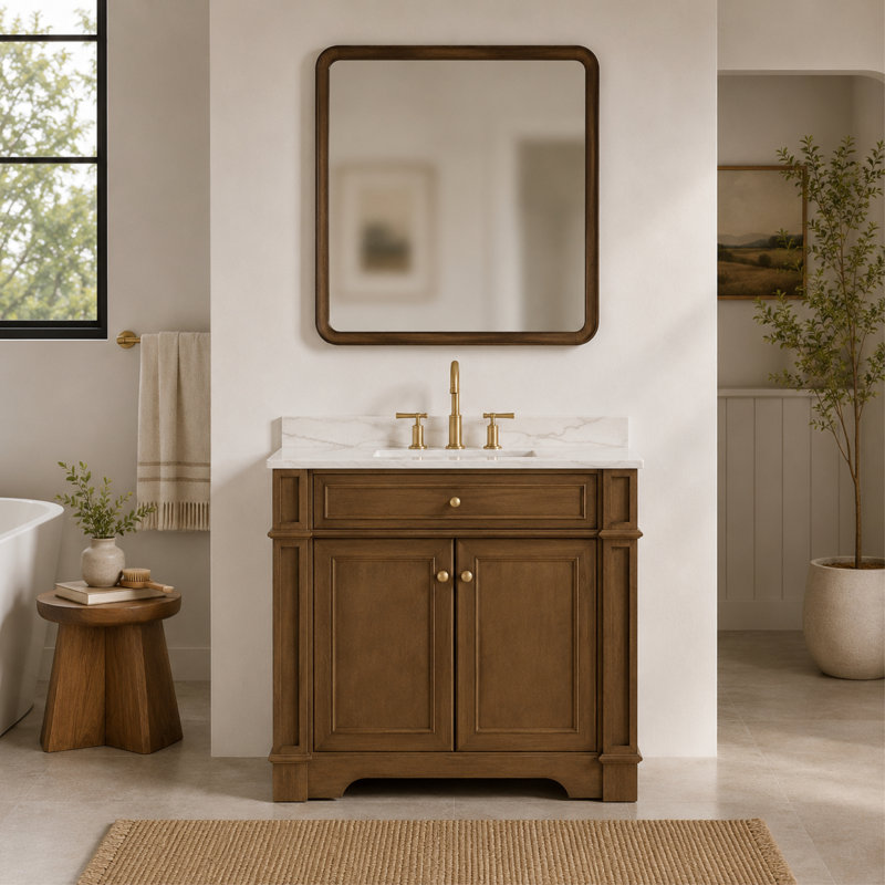 Comptoir de meuble-lavabo en noyer clair de 30 po x P 21 po Joselle, 30, Castella de Blanc